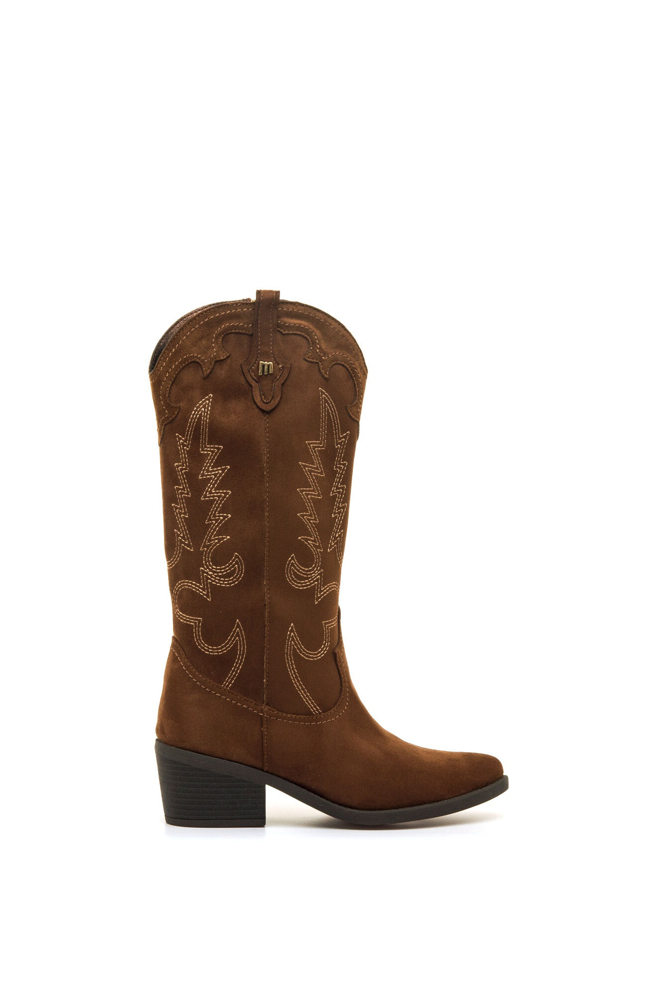 MTNG Botins cowboy com bordados e salto baixo