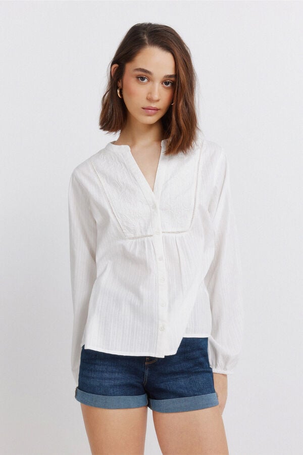 Springfield Blusa manga comprida bordada branco
