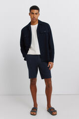 Springfield Dobby linen comfort fit Bermuda shorts blue