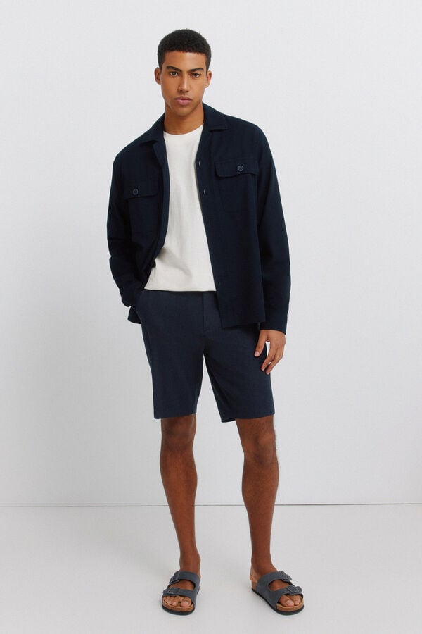 Springfield Dobby linen comfort fit Bermuda shorts blue