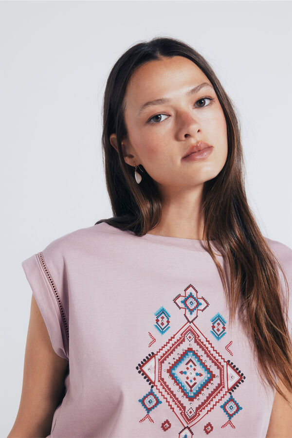 Springfield Camiseta estampada étnica com mangas rosa