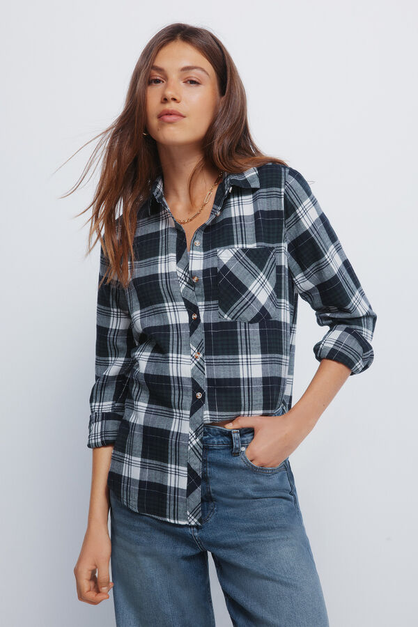 Springfield Camisa cuadros lurex bolsillo verde