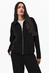 Oxxo Sweatshirt gola polo com fecho-&eacute;clair preto