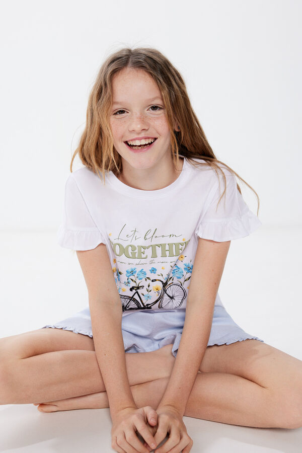 Springfield Girls' flowers and bicycle T-shirt white