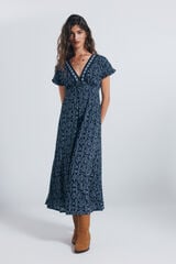 Springfield Vestido midi com decote bordado azul