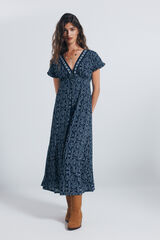 Springfield Vestido midi com decote bordado azul