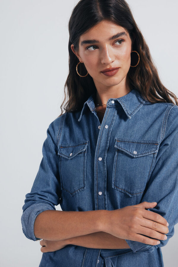 Springfield Vestido vaquero camisero cinturón azul