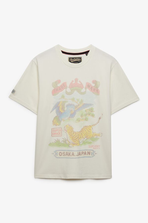 Superdry T-shirt de manga curta com estampado japon&ecirc;s na frente bege