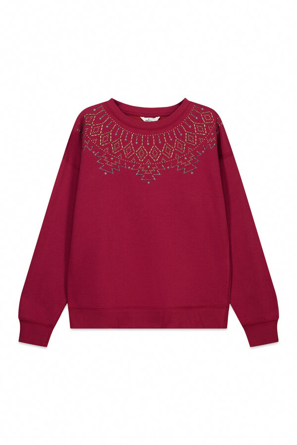 Springfield Sweatshirt gola boho com aplica&ccedil;&otilde;es vermelho