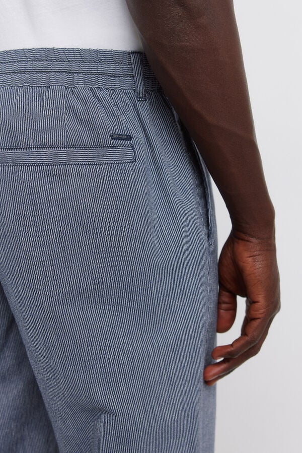 Springfield Cal&ccedil;as chino em linho &agrave;s riscas straight fit azul