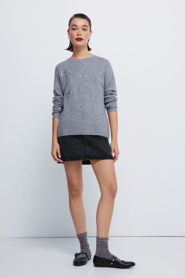 Springfield Camisola com laços de lantejoulas cinzento