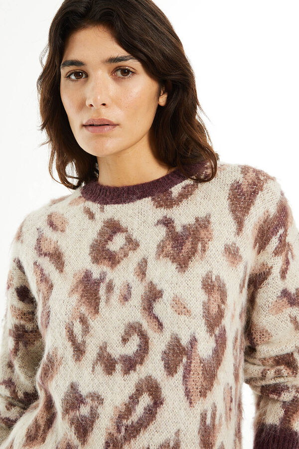 System Action Camisola jacquard com estampa animal bege