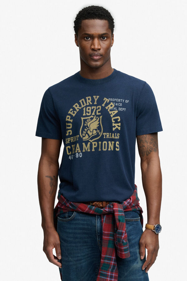 Superdry T-shirt manga curta gr&aacute;fico universit&aacute;rio azul