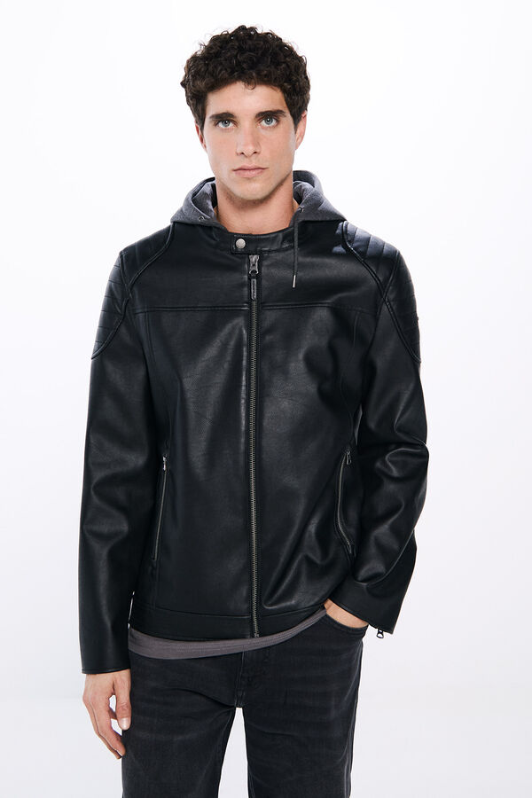 Springfield Blusão efeito pele capuz preto