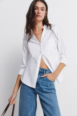 Springfield Camisa Oxford de algod&atilde;o com decote em V branco