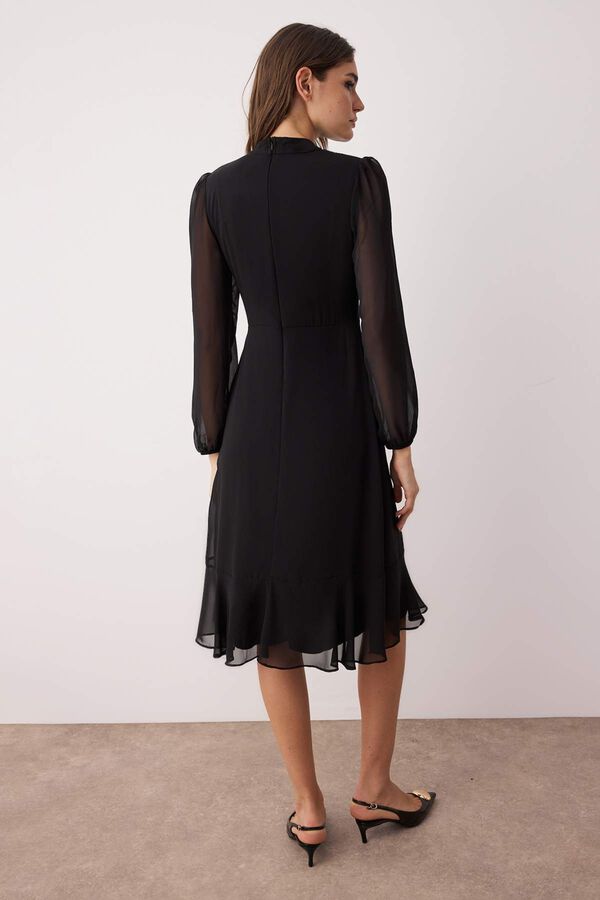 Trendyol Vestido midi com mangas transparentes preto