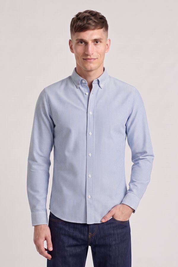 Jack & Jones Camisa Oxford 100% algod&atilde;o azul