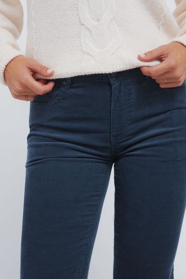 Springfield Calças de veludo cotelê com boca de sino baixa azul