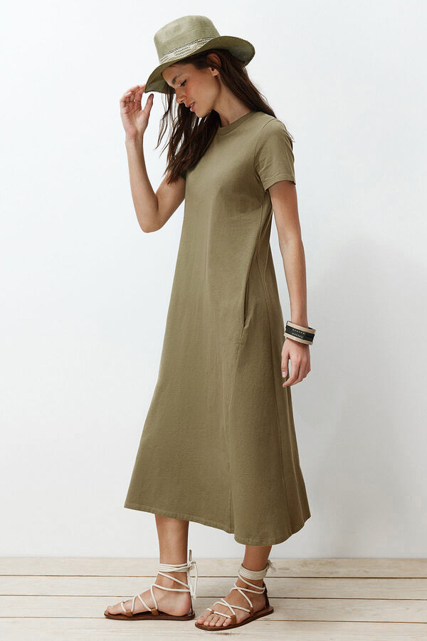 Trendyol Vestido midi de manga curta Caqui escuro