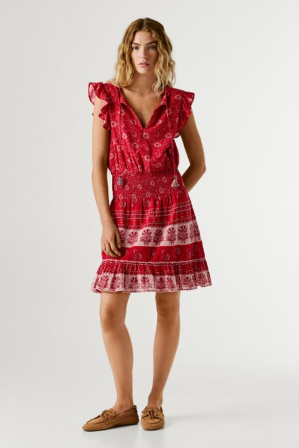Pepe Jeans Vestido curto manga borboleta vermelho