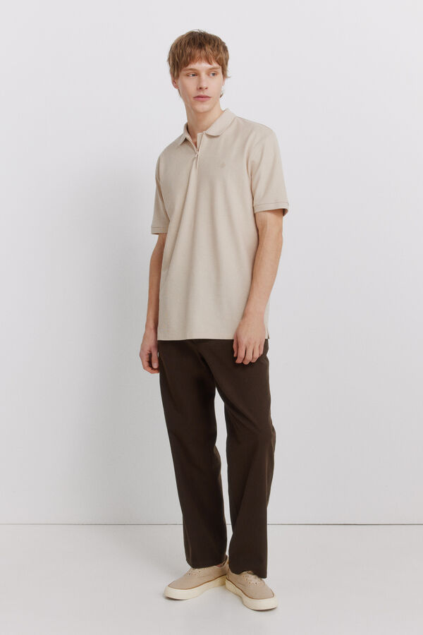 Springfield Polo piqu&eacute; fecho-&eacute;clair regular fit bege
