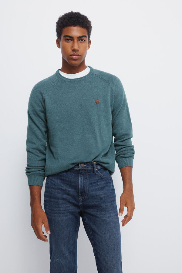 Springfield Calça jeans slim fit com lavagem escura média azul