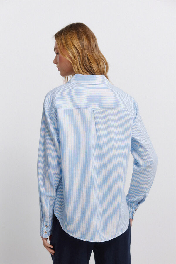 Springfield Camisa em linho decote em bico azul