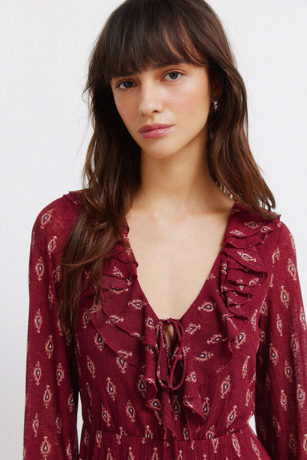 Springfield Vestido curto estampado com folhos estampado