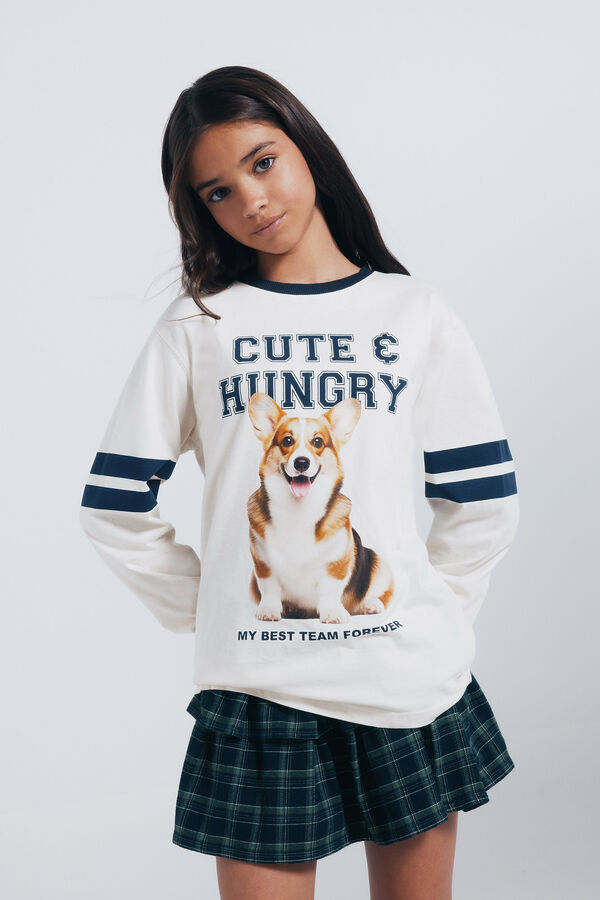 Springfield Kids Camiseta manga comprida com estampa de gato branco