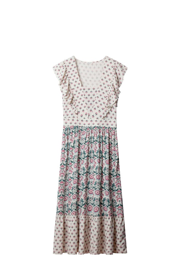 Springfield Vestido midi estampado com folhos branco