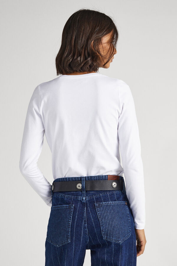 Pepe Jeans Camiseta b&aacute;sica de manga comprida com logo frontal branco