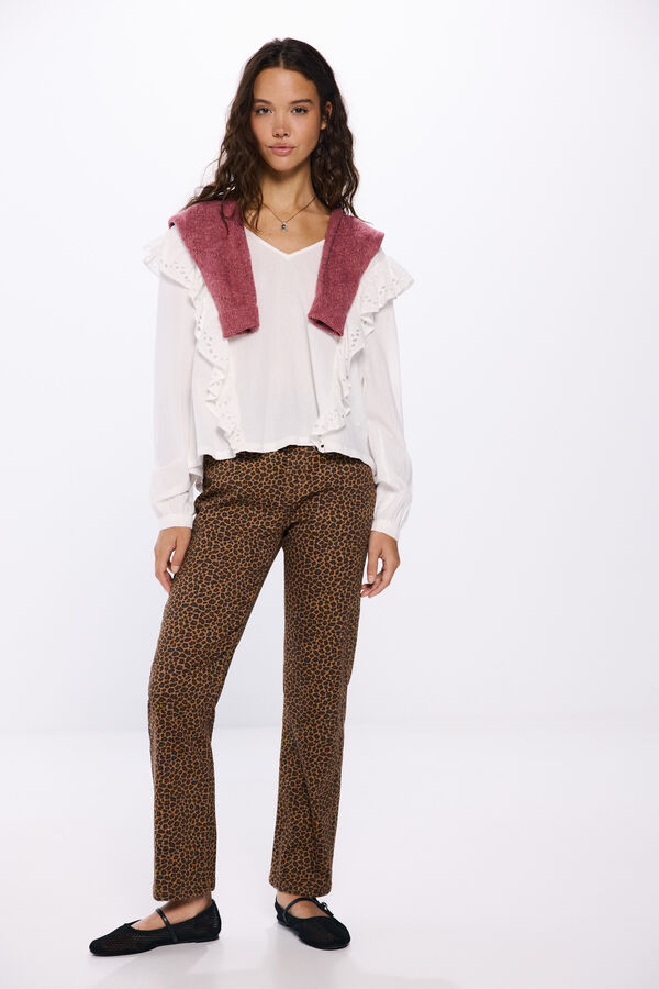 Springfield Blusa Schiffly com babados estampado