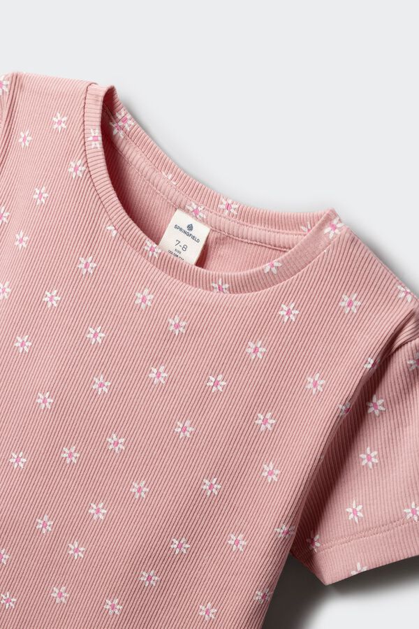 Springfield Kids T-shirt de manga curta com debruado de flores para menina rosa