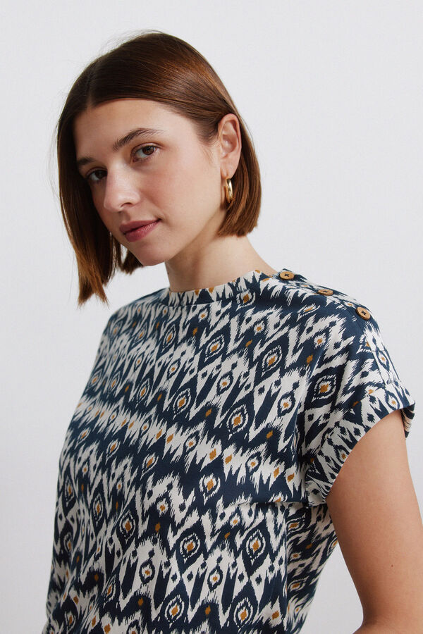 Springfield T-shirt estampada com bot&otilde;es azul