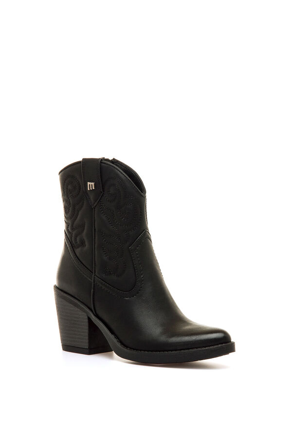 MTNG Botins cowboy com bordados e salto largo preto