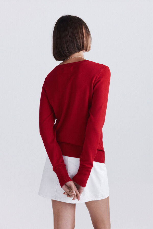 Springfield Camisola b&aacute;sica fina com bot&otilde;es vermelho