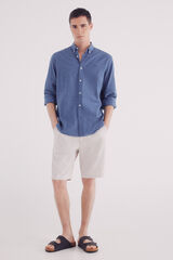 Springfield Bermuda slim fit em linho bege