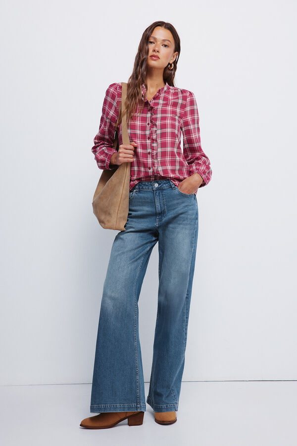 Springfield Blusa xadrez com carcela franzida vermelho