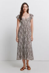 Springfield Vestido com folhos estampado paisley bege