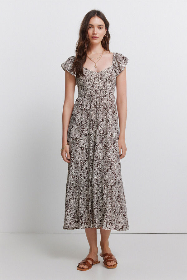 Springfield Vestido com folhos estampado paisley bege