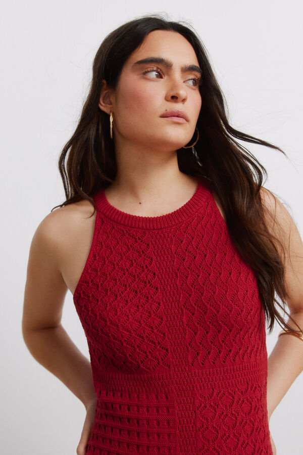 Springfield Vestido halter pointelle vermelho