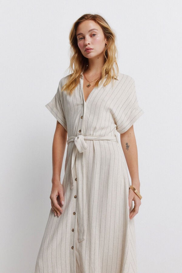 Springfield Vestido camiseiro &agrave;s riscas cru