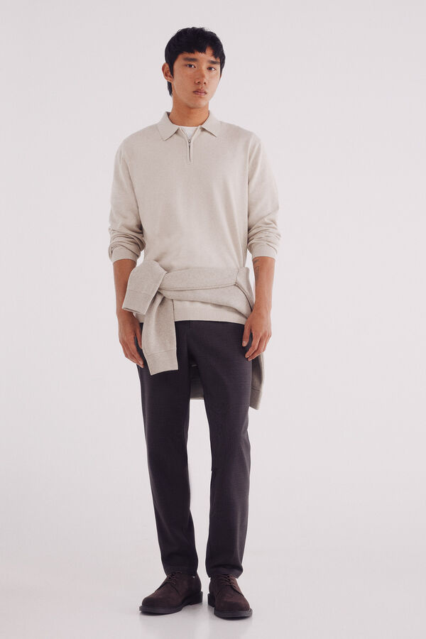 Springfield Su&eacute;ter gola polo com fecho-&eacute;clair cru