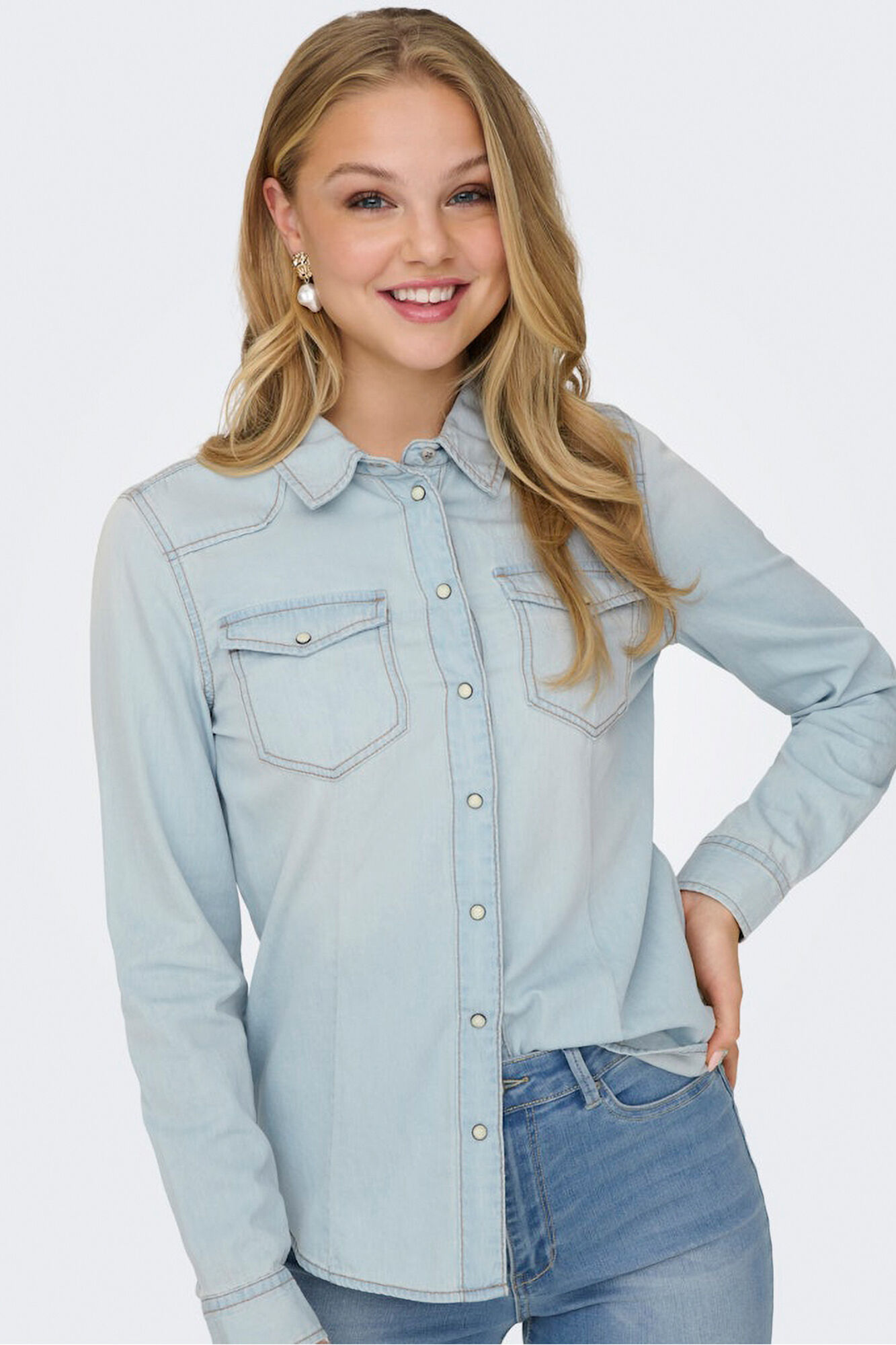 Only Camisa denim de manga comprida
