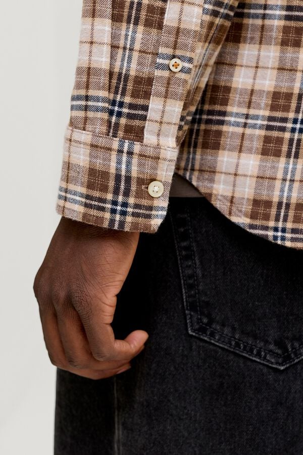 Jack & Jones Camisa de flanela 100% algod&atilde;o castanho