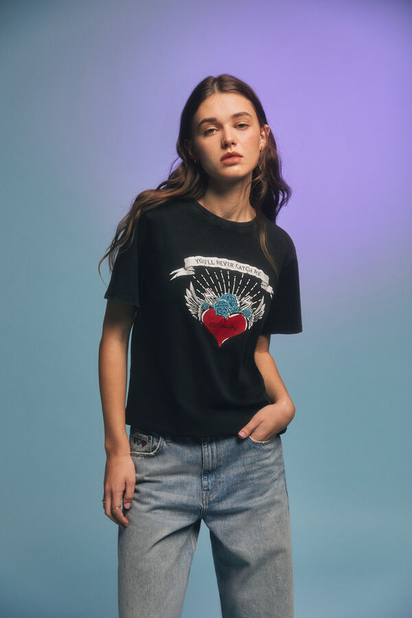 Springfield Camiseta "Você nunca vai me pegar" preto
