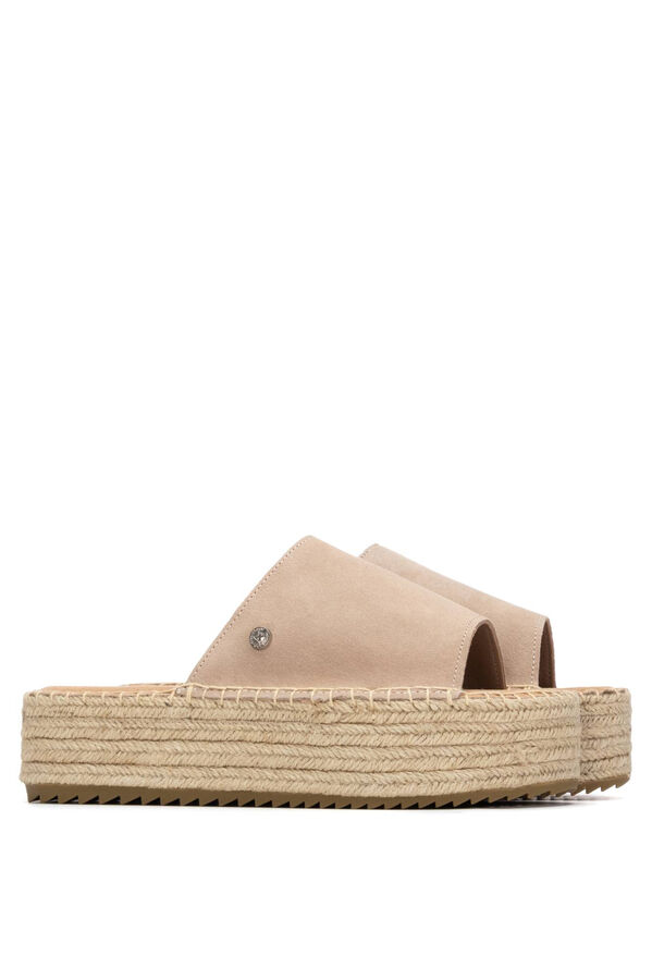 XTI Split leather and jute sandal brown