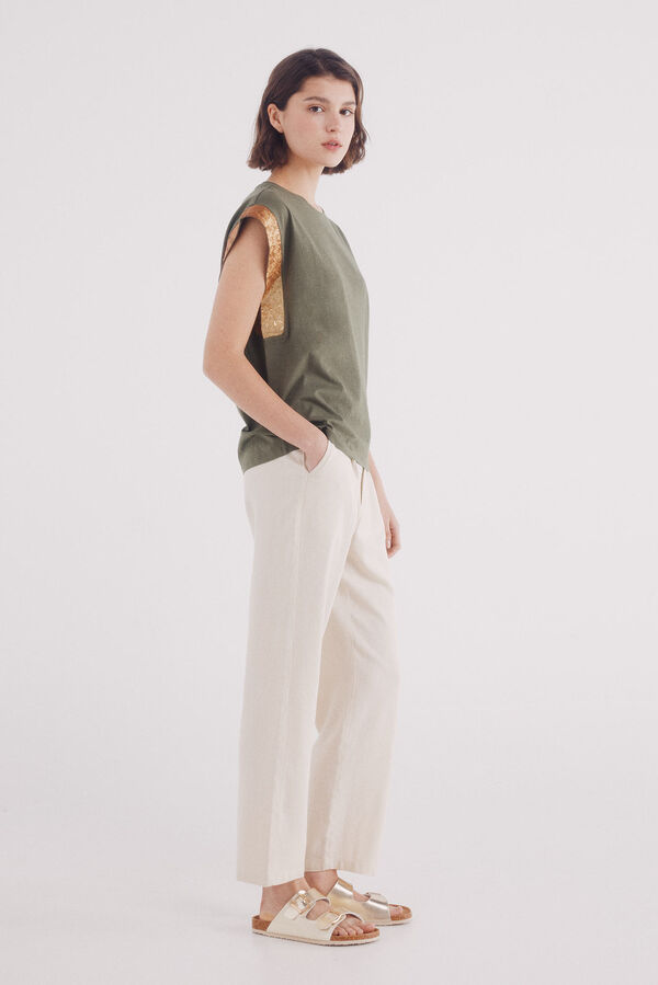 Springfield Camiseta manga ca&iacute;da lentejuelas kaki