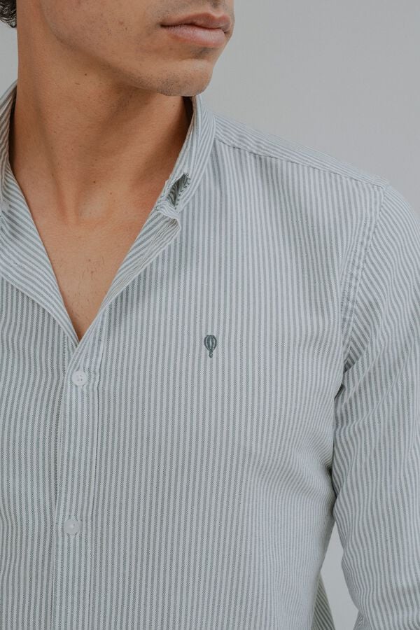 Celopman Camisa oxford de riscas finas verde