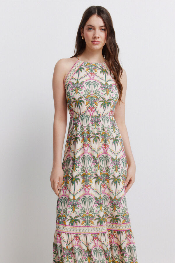 Springfield Vestido gola halter estampado branco
